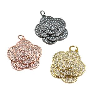 copper Flower pendant pave zircon, mixed, approx 22mm dia
