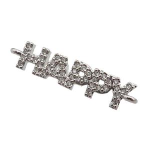 copper HAPPY connector paved zircon, platinum plated, approx 5-20mm