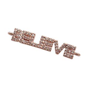 copper BELIEVE connector paved zircon, rose gold, approx 5-25mm