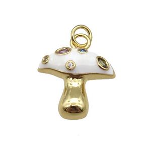 copper mushroom pendant paved zircon with white enamel, gold plated, approx 17mm