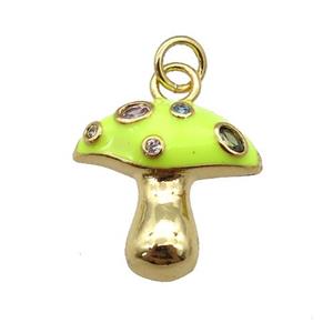 copper mushroom pendant paved zircon with yellow enamel, gold plated, approx 17mm