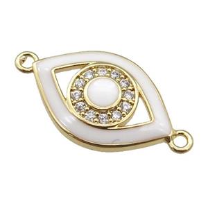 copper Eye connector paved zircon with white enamel, gold plated, approx 13-20mm