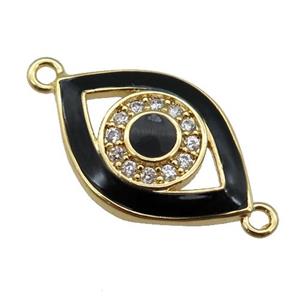 copper Eye connector paved zircon with black enamel, gold plated, approx 13-20mm