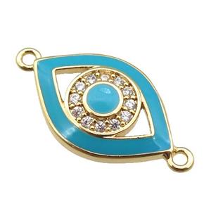 copper Eye connector paved zircon with teal enamel, gold plated, approx 13-20mm