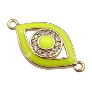 copper Eye connector paved zircon with yellow enamel, gold plated, approx 13-20mm