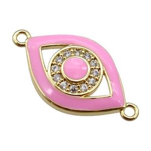 copper Eye connector paved zircon with pink enamel, gold plated, approx 13-20mm
