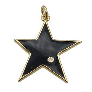 copper Star pendant with black enamel, gold plated, approx 22mm