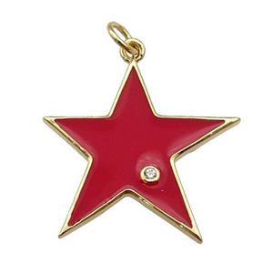 copper Star pendant with red enamel, gold plated, approx 22mm
