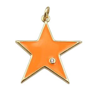 copper Star pendant with orange enamel, gold plated, approx 22mm