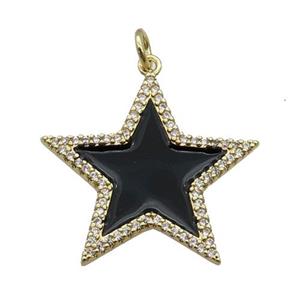 copper Star pendant paved zircon with black enamel, gold plated, approx 25mm