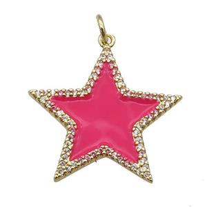 copper Star pendant paved zircon with hotpink enamel, gold plated, approx 25mm