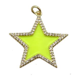 copper Star pendant paved zircon with yelow enamel, gold plated, approx 25mm