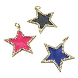 copper Star pendant paved zircon with enamel, gold plated, mixed, approx 25mm