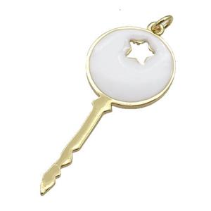 copper Key pendant with white enamel, gold plated, approx 18-40mm