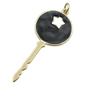 copper Key pendant with black enamel, gold plated, approx 18-40mm