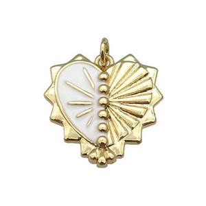 copper Heart pendant with white enamel, gold plated, approx 20-22mm