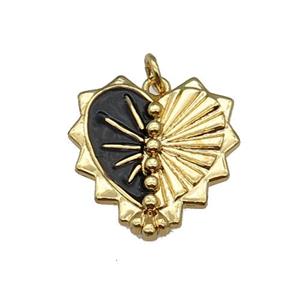copper Heart pendant with black enamel, gold plated, approx 20-22mm
