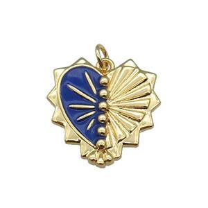 copper Heart pendant with blue enamel, gold plated, approx 20-22mm