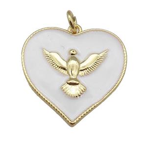 copper Heart pendant with white enamel, hawk, gold plated, approx 20-22mm