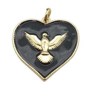copper Heart pendant with black enamel, hawk, gold plated, approx 20-22mm