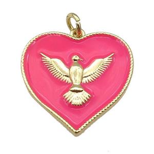 copper Heart pendant with hotpink enamel, hawk, gold plated, approx 20-22mm