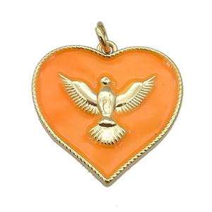 copper Heart pendant with orange enamel, hawk, gold plated, approx 20-22mm