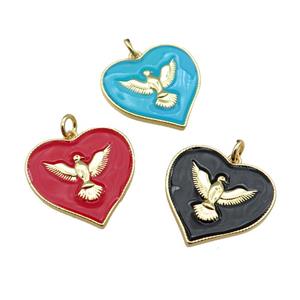 copper Heart pendant with enamel, hawk, gold plated, mixed, approx 20-22mm