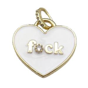copper heart pendant paved zircon with white enamel, gold plated, approx 25mm
