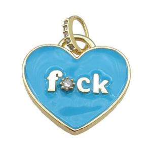 copper heart pendant paved zircon with blue enamel, gold plated, approx 25mm