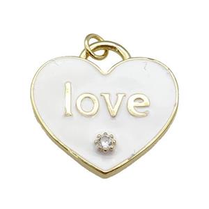 copper Heart pendant paved zircon with white enamel, LOVE, gold plated, approx 25mm