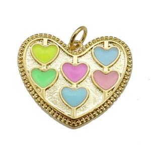 copper Heart pendant with enamel, multicolor, gold plated, approx 22mm