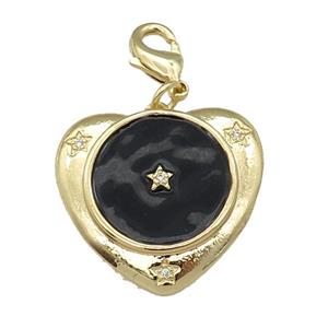 copper Heart pendant with black enamel, star, gold plated, approx 25mm, 10mm