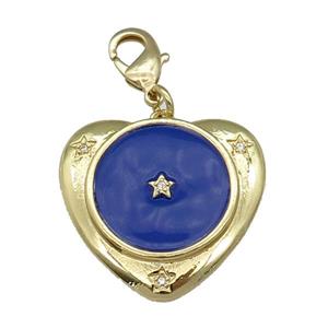 copper Heart pendant with navyblue enamel, star, gold plated, approx 25mm, 10mm