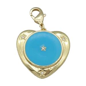 copper Heart pendant with teal enamel, star, gold plated, approx 25mm, 10mm