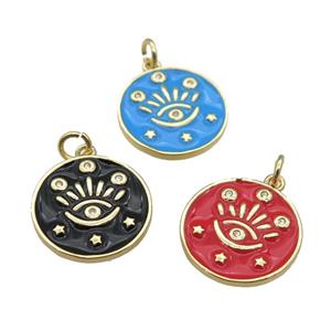 copper Circle pendant with enamel, eye, gold plated, mixed, approx 17mm