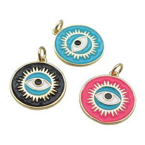 copper Circle pendant with enamel, evil eye, gold plated, mixed, approx 18mm