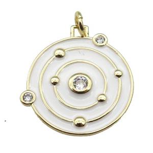copper circle pendant with white enamel, planet, gold plated, approx 20mm