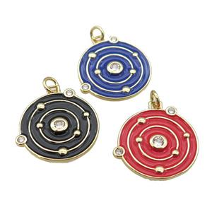 copper circle pendant with enamel, planet, gold plated, mixed, approx 20mm