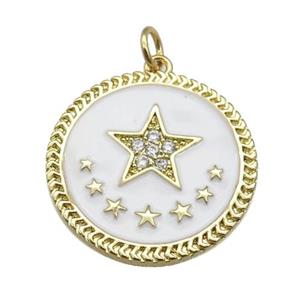 copper circle pendant with white enamel, star, gold plated, approx 22mm