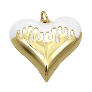 copper Heart pendant with white enamel, gold plated, approx 18-20mm