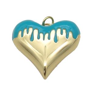 copper Heart pendant with teal enamel, gold plated, approx 18-20mm