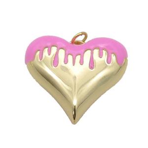 copper Heart pendant with pink enamel, gold plated, approx 25-27mm