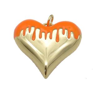 copper Heart pendant with orange enamel, gold plated, approx 25-27mm