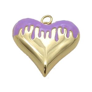 copper Heart pendant with lavender enamel, gold plated, approx 18-20mm