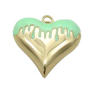 copper Heart pendant with green enamel, gold plated, approx 25-27mm