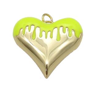 copper Heart pendant with yellow enamel, gold plated, approx 18-20mm