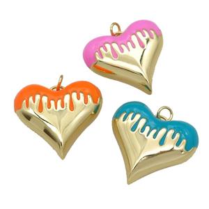 copper Heart pendant with enamel, gold plated, mixed, approx 25-27mm