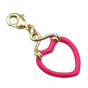 copper Lobster Clasp with hotpink enamel heart, gold plated, approx 17-25mm, 10mm