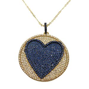 copper Necklace withe heart paved blue zircon, gold plated, approx 35mm, 42-47cm length
