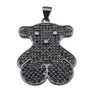 copper Bear pendant paved zircon, black plated, approx 23-28mm